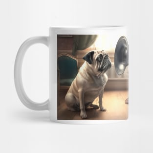 Pug Dog Vintage Grammaphone T-Shirt Greeting Card Mug